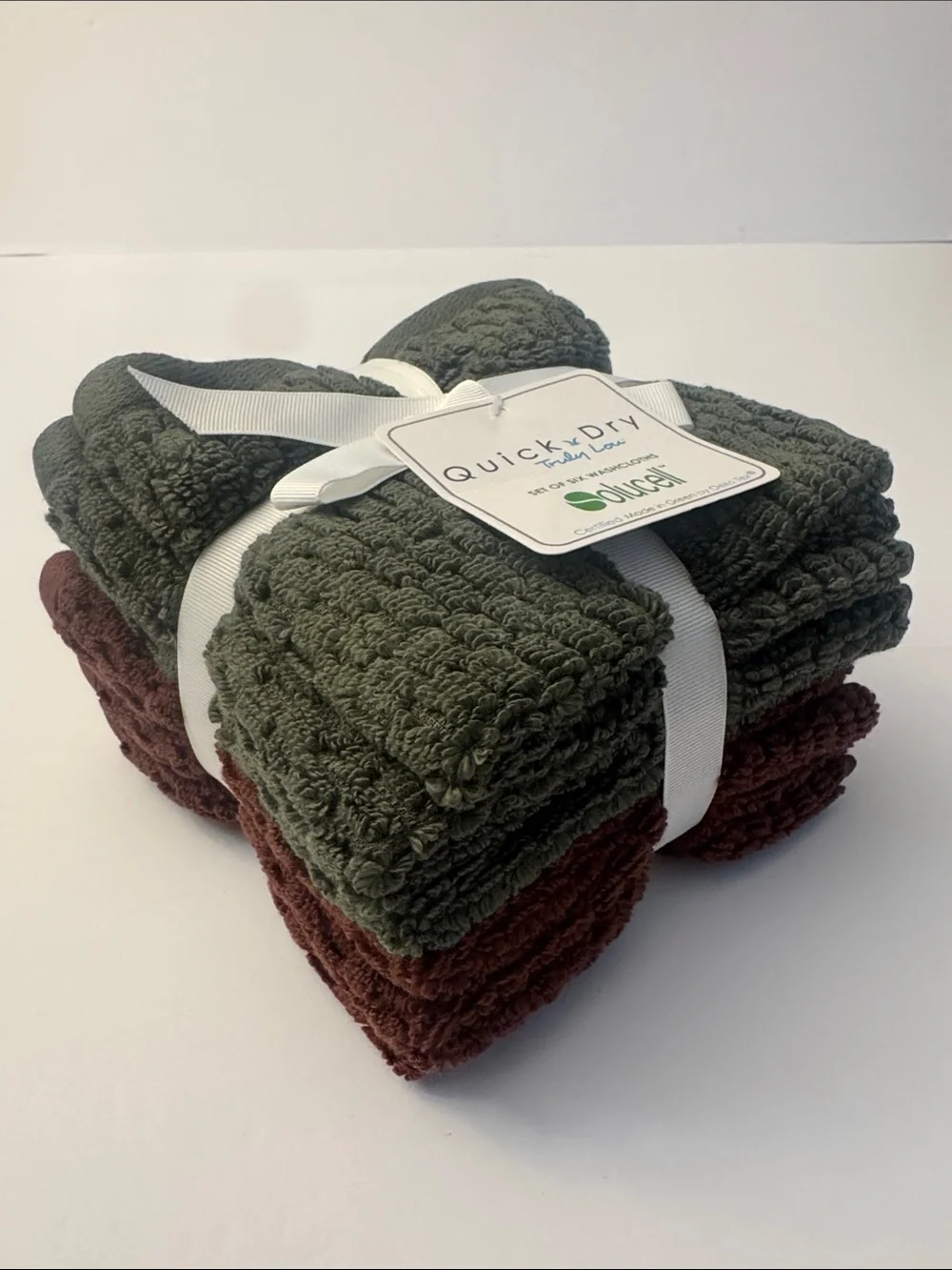 6pc TRULY LOU 100% Cotton Quick Dry Bath Washcloth Towel Set - Green/Wine
